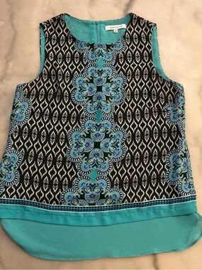Rose & Olive Black and Turquoise Sleeveless Printed Camisole